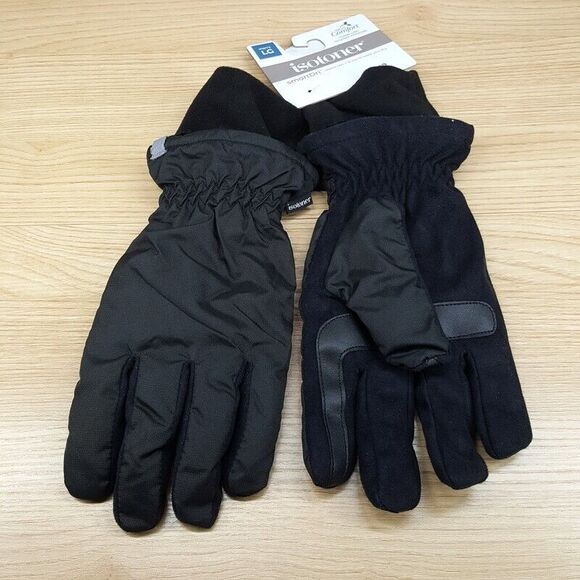 ISOTONER Gloves Mens Large Black Plush Lined Weather Resistant Touchscreen - Picture 1 of 6